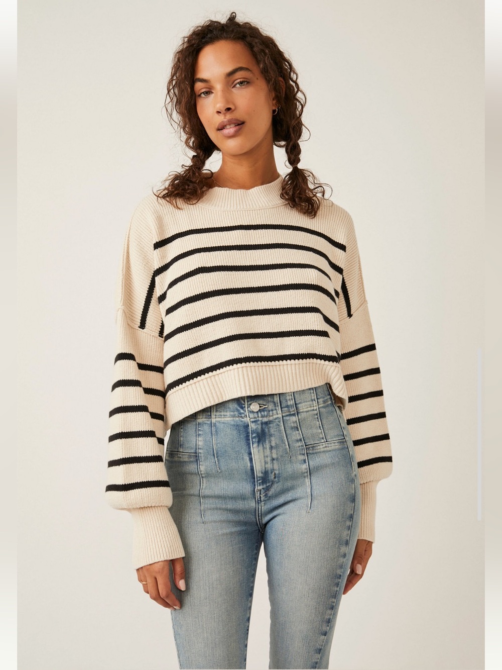 NWT Free People Easy Street Cropped Sweater Pearl Combo Size Medium